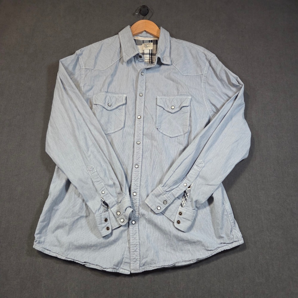 Old Navy Western Shirt Mens XL Blue Micro Stripe Pearl Snap Long Sleeve Cotton